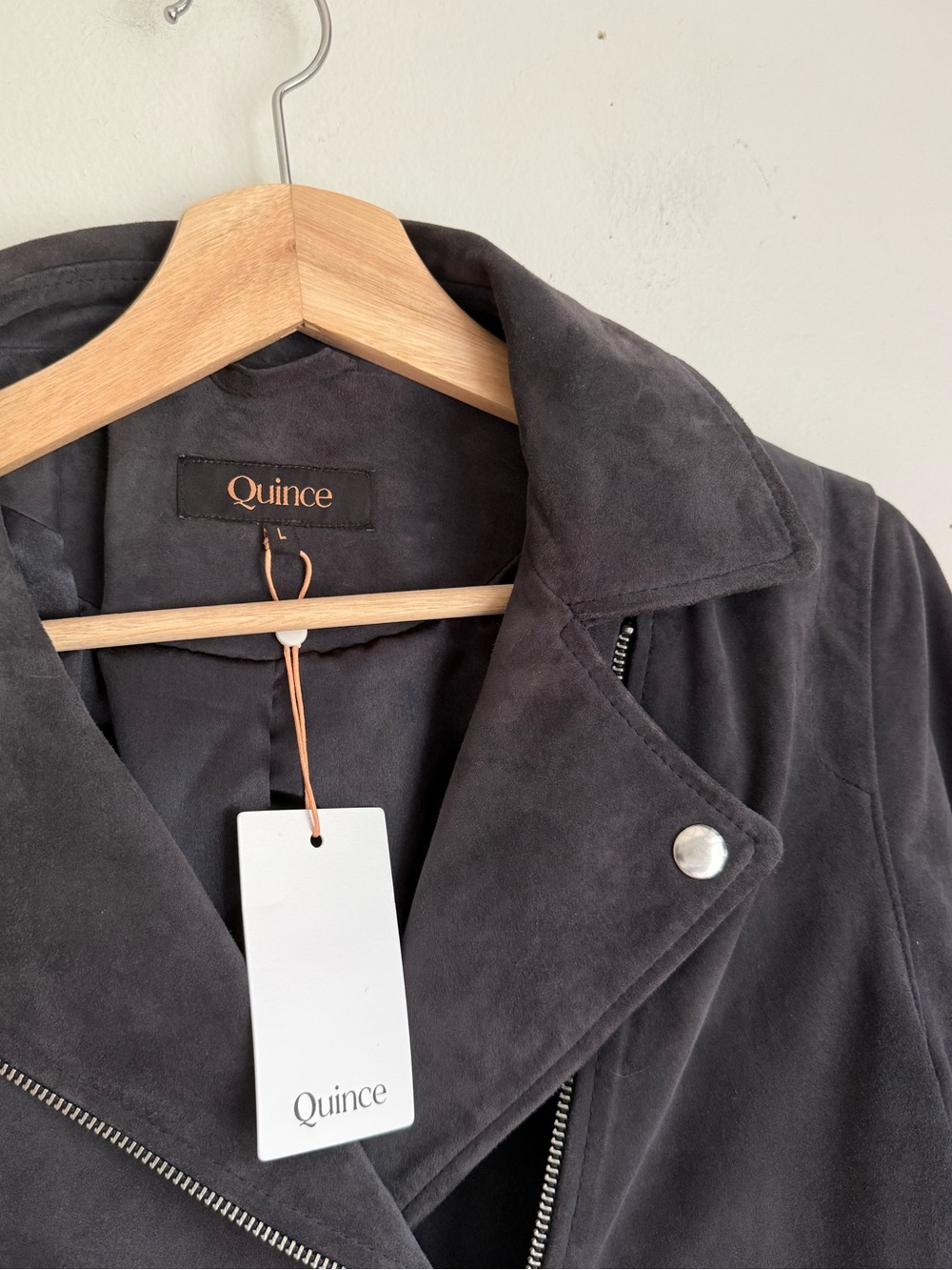 NWT Quince 100% Suede Biker Jacket in Charcoal Grey - Picture 12 of 13